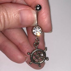 Clear Gem Nautical Wheel Design Dangle Belly Ring